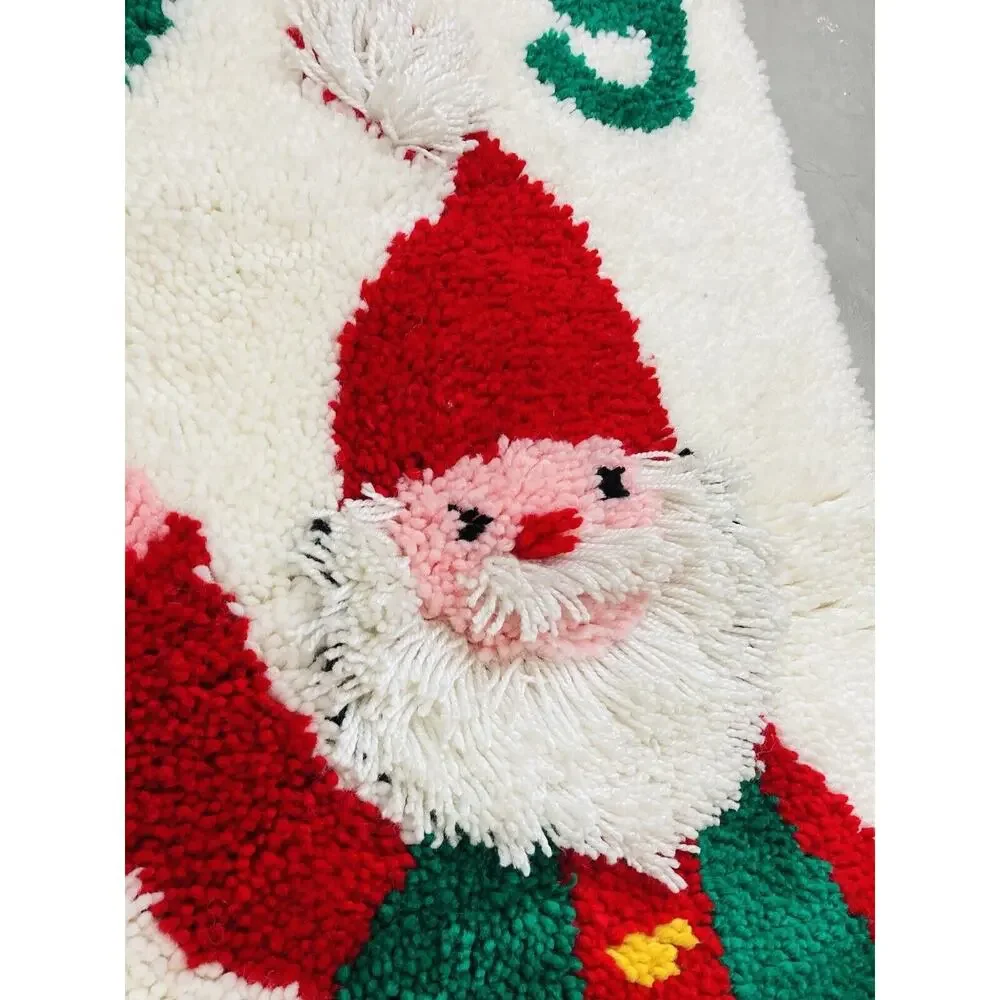 Vintage Christmas Latch Hook Rug Santa Joy Fluffy Beard Large Retro Completed